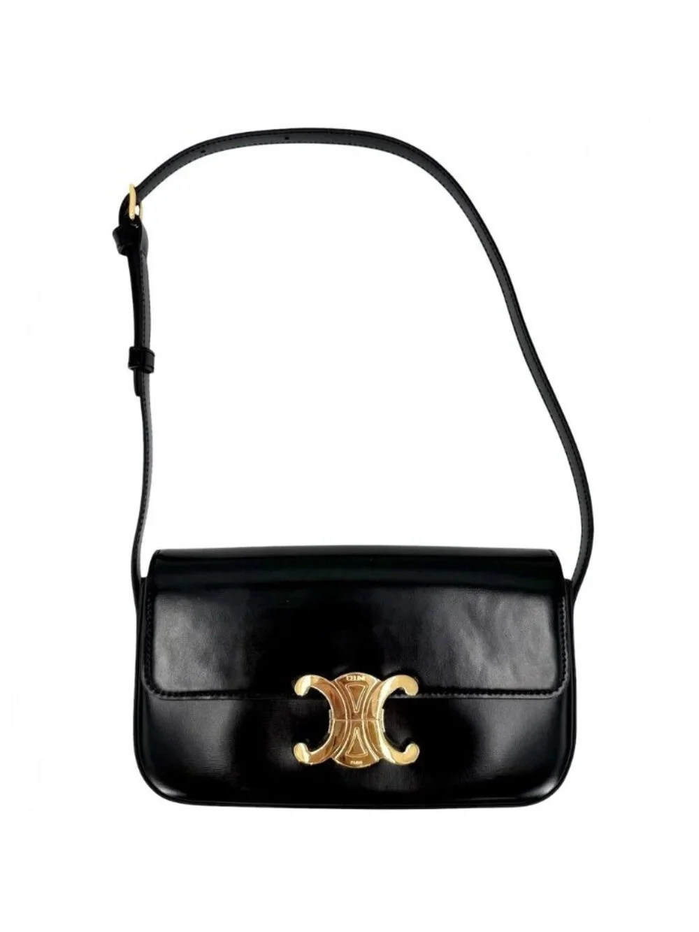Celine Shoulder Bag Triomphe Claude Leather Black Gold